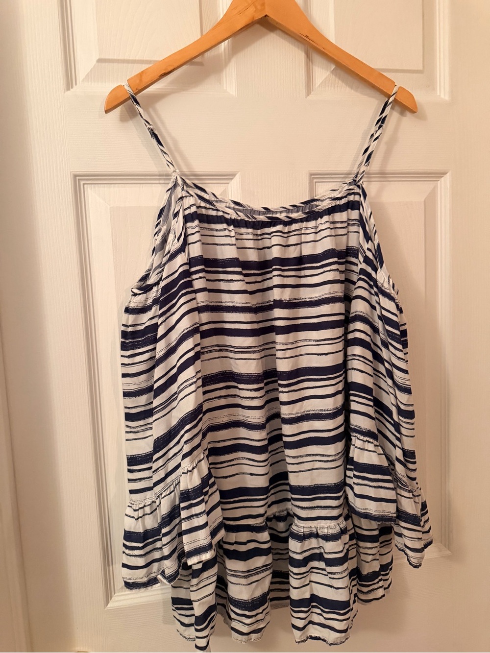Beachlunchlounge Striped Blue and White Spaghetti Strap Women’s Top, size XL